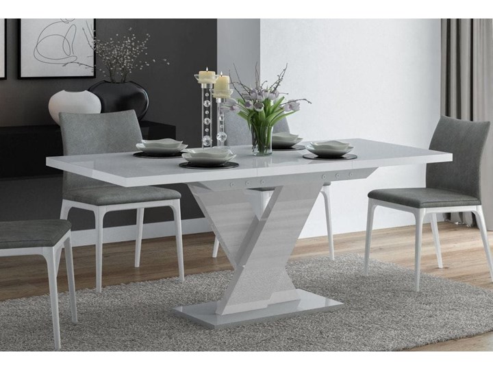 Stół rozkładany Oskar Szaro - biały wysoki połysk - Meb24.pl Płyta MDF Szerokość 80 cm Długość 160 cm Wysokość 75 cm Szerokość 40 cm Styl Nowoczesny Długość 120 cm Drewno Długość 70 cm Długość 80 cm Pomieszczenie Stoły do salonu