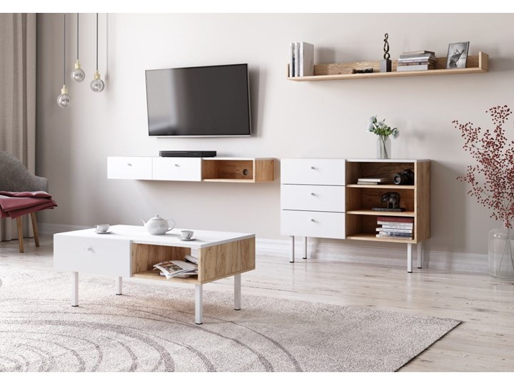 Zestaw mebli do salonu TULIA dąb artisan/biały mat - Meb24.pl