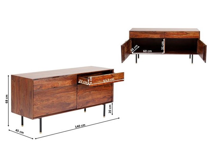 Komoda Ravello 140x68 cm sheesham brązowa Szerokość 140 cm Drewno Płyta MDF Wysokość 40 cm Kolor Brązowy