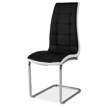 SELSEY Krzesło tapicerowane na płozach Balta czarna ekoskóra z białymi wstawkami