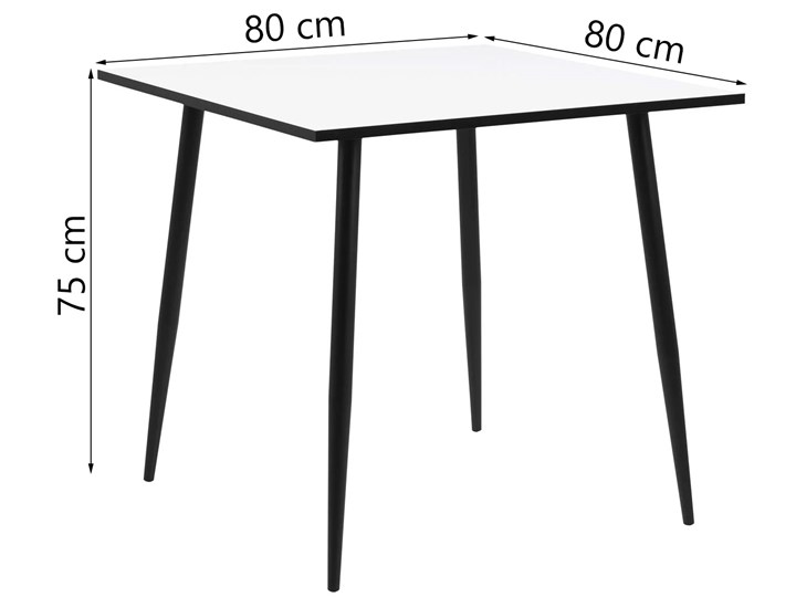 Stół biały blat czarne metalowe nogi 80x80 cm Drewno Rozkładanie Płyta laminowana Wysokość 75 cm Styl Skandynawski