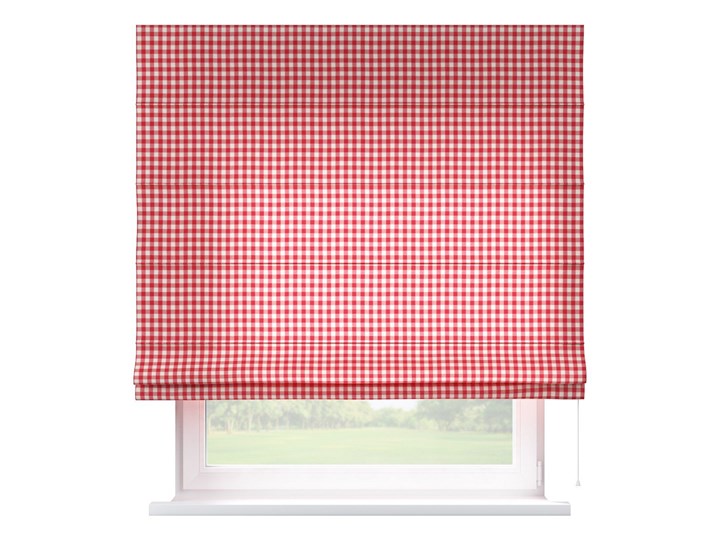 Roleta rzymska Capri, czerwono biała kratka (1,5x1,5cm), szer.80 × dł.170 cm, Quadro Wzór Gładkie