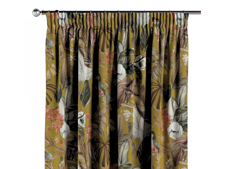 Zasłona na taśmie marszczącej 1 szt., kwiaty na musztardowym tle, 1szt 130 × 260 cm, Abigail 130x260 cm Zasłona zaciemniająca Bawełna Mocowanie Taśma