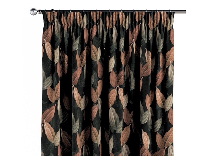 Zasłona na taśmie marszczącej 1 szt., brzoskwiniowo-brązowe liście na czarnym tle, 1szt 130 × 260 cm, Abigail 130x260 cm Zasłona zaciemniająca Bawełna Typ Zasłony gotowe