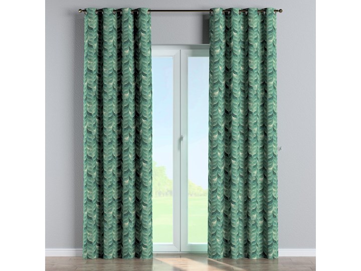 Zasłona na kółkach 1 szt., szmaragdowo-zielony wzór na lnianym tle, 1szt 130 × 260 cm, Abigail Len Bawełna 130x260 cm Zasłona zaciemniająca Kategoria Zasłony