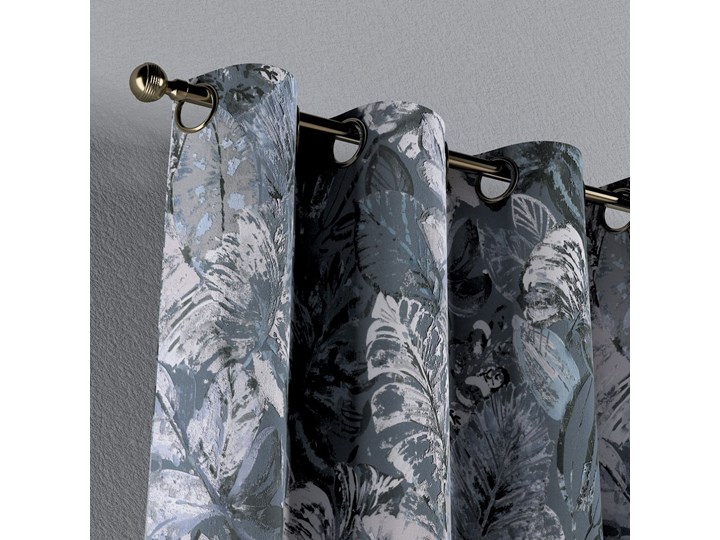 Zasłona na kółkach 1 szt., niebiesko-szare liście na szaro-niebieskim tle, 1szt 130 × 260 cm, Abigail 130x260 cm Zasłona zaciemniająca Bawełna Wzór Kwiaty