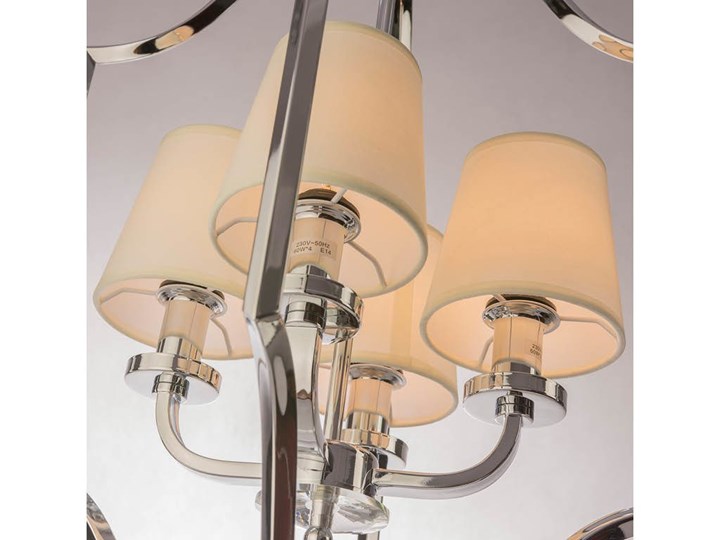 Lampa wisząca z białymi abażurami New York Cosmo Silver 46×67 cm Cosmo Light Chrom Lampa z abażurem Metal Styl Nowoczesny