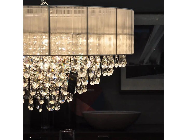 Lampa wisząca do salonu Singapore White 80x136cm Cosmo Light Lampa z kryształkami Kryształ Lampa z abażurem Metal Lampa inspirowana Chrom Kolor Biały