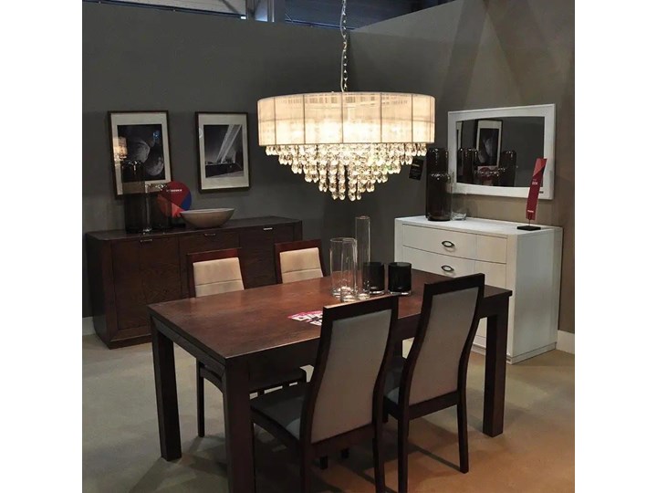 Lampa wisząca do salonu Singapore White 80x136cm Cosmo Light Lampa z kryształkami Kryształ Lampa z abażurem Chrom Metal Lampa inspirowana Styl Klasyczny