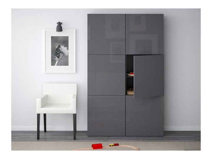 IKEA BESTÅ Kombinacja z drzwiami, Czarnybrąz/Selsviken połysk/szary, 120x40x192 cm Płyta laminowana Rodzaj drzwi Uchylne Lustro