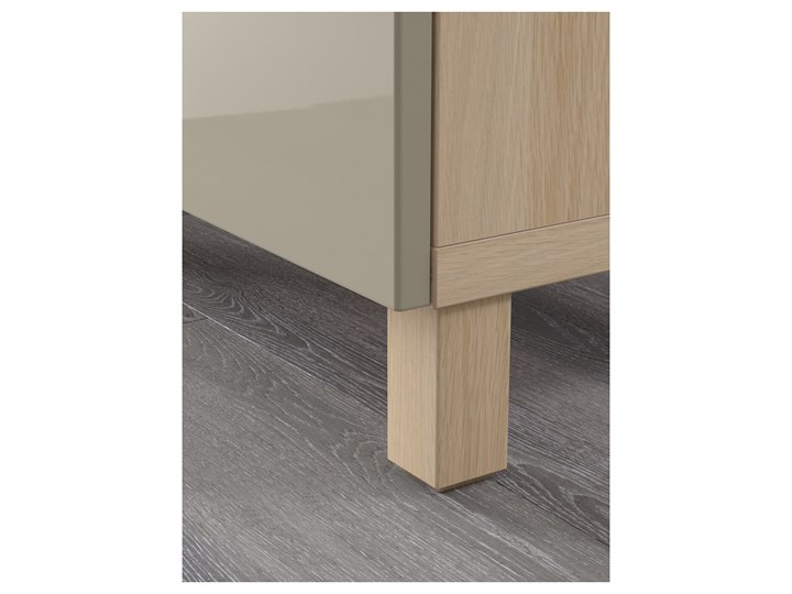 IKEA BESTÅ Kombinacja z drzwiami, Dąb bejcowany na biało/Selsviken/Stubbarp wysoki połysk beż, 180x42x74 cm Płyta MDF Z szafkami Głębokość 42 cm Wysokość 42 cm Drewno Szerokość 180 cm Kolor Biały