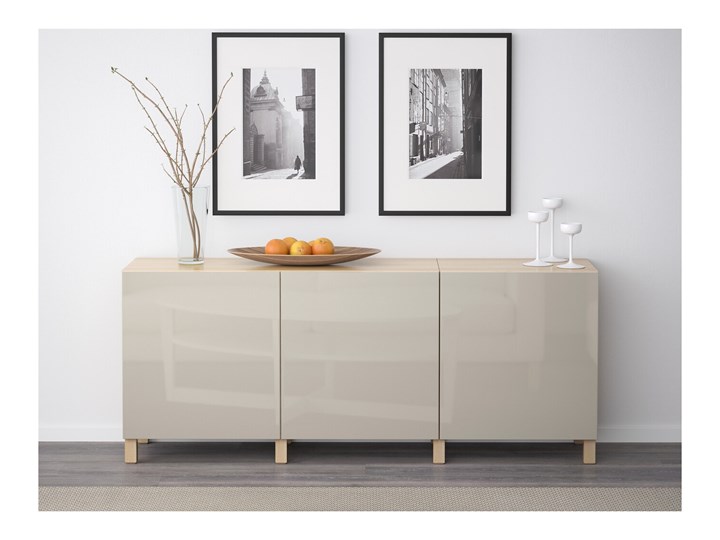 IKEA BESTÅ Kombinacja z drzwiami, Dąb bejcowany na biało/Selsviken/Stubbarp wysoki połysk beż, 180x42x74 cm Z szafkami Głębokość 42 cm Płyta MDF Wysokość 42 cm Szerokość 180 cm Pomieszczenie Pokój nastolatka Drewno Kolor Biały