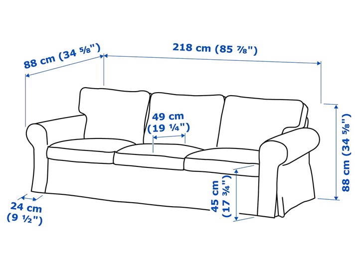 IKEA EKTORP Sofa 3-osobowa, Totebo ciemnoturkusowy, Szerokość: 218 cm Amerykanka Typ Gładkie