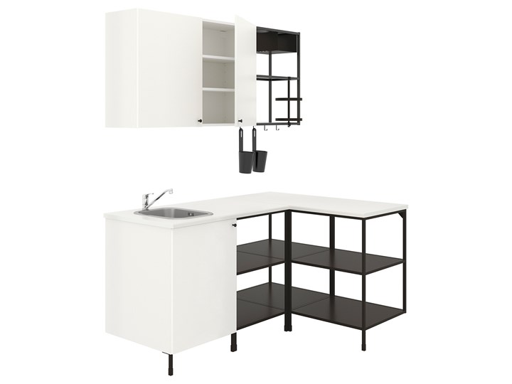 IKEA ENHET Kuchnia narożna, antracyt/biały, Wysokość szafka wisząca: 75 cm