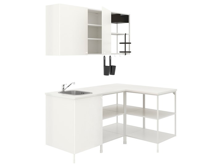 IKEA ENHET Kuchnia narożna, biały, Wysokość szafka wisząca: 75 cm