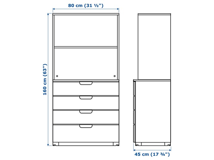IKEA GALANT Kombinacja z szufladami, Okleina dębowa bejcowana na biało, 80x160 cm Kategoria Zestawy mebli do sypialni Kolor Beżowy
