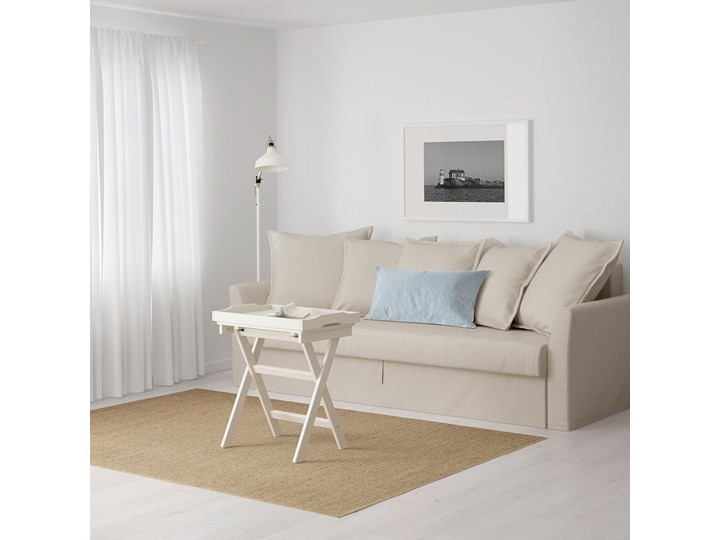IKEA HOLMSUND Sofa trzyosobowa rozkładana, Nordvalla beżowy, Wysokość z poduchami oparcia: 96 cm Głębokość 99 cm Stała konstrukcja Szerokość 230 cm Kategoria Sofy i kanapy Pomieszczenie Salon