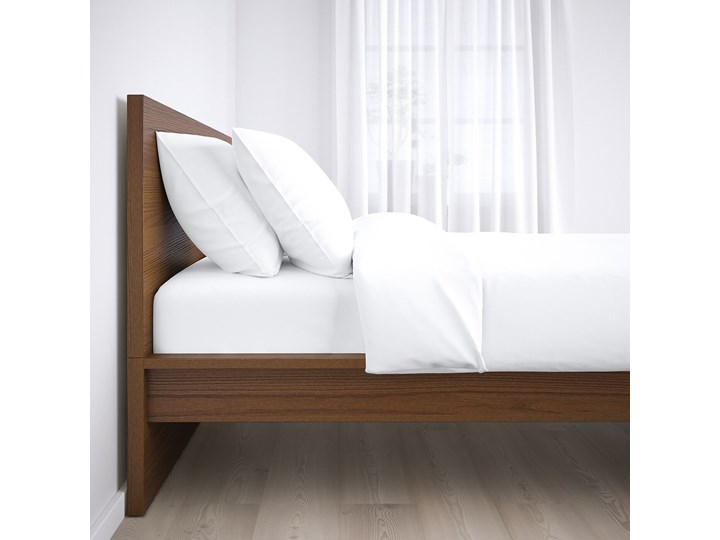 IKEA MALM Rama łóżka, wysoka, Brązowa bejca okleina jesionowa, 160x200 cm Kolor Brązowy Łóżko drewniane Drewno Kolor Szary