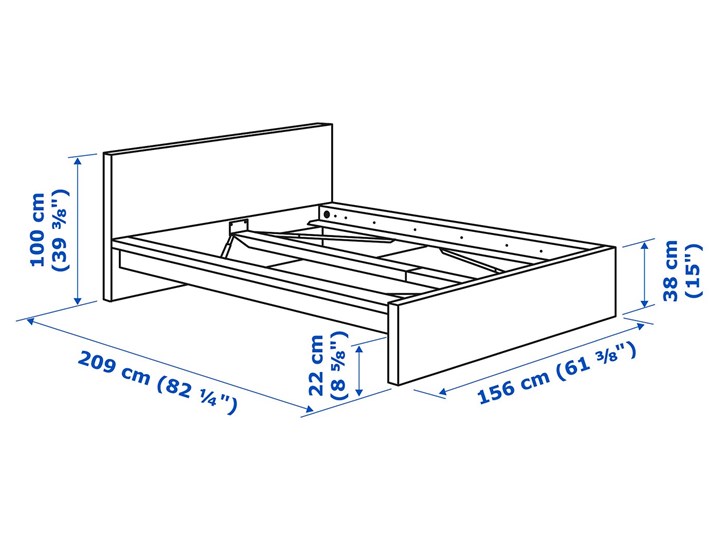 IKEA MALM Rama łóżka, wysoka, Okleina dębowa bejcowana na biało, 140x200 cm Drewno Łóżko drewniane Kolor Biały