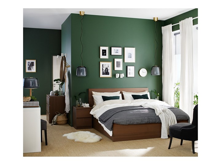 IKEA MALM Rama łóżka z 2 pojemnikami, Brązowa bejca okleina jesionowa, 160x200 cm Łóżko drewniane Drewno Kolor Szary