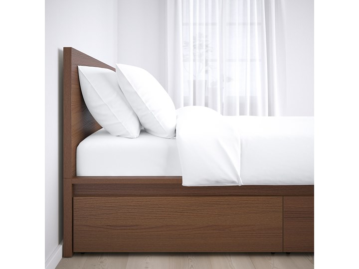 IKEA MALM Rama łóżka z 2 pojemnikami, Brązowa bejca okleina jesionowa, 90x200 cm Drewno Łóżko drewniane Kategoria Łóżka do sypialni Kolor Brązowy
