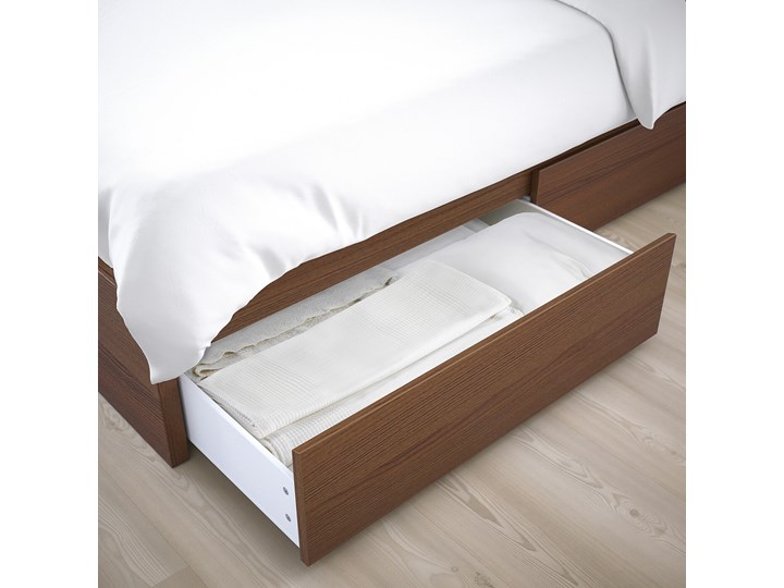IKEA MALM Rama łóżka z 2 pojemnikami, Brązowa bejca okleina jesionowa, 160x200 cm Kolor Brązowy Drewno Łóżko drewniane Kategoria Łóżka do sypialni