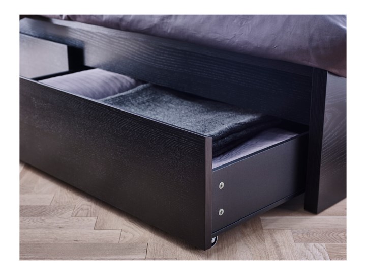 IKEA MALM Rama łóżka z 2 pojemnikami, Czarnobrąz, 140x200 cm Łóżko drewniane Kategoria Łóżka do sypialni Drewno Zagłówek Z zagłówkiem