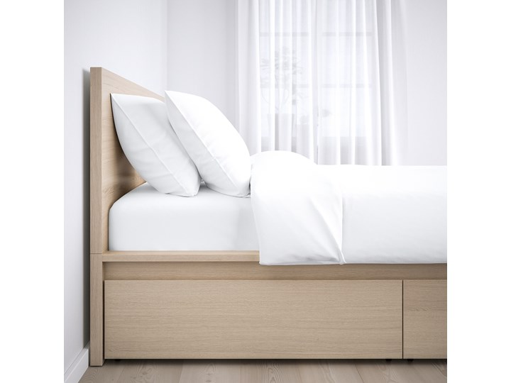 IKEA MALM Rama łóżka z 2 pojemnikami, Okleina dębowa bejcowana na biało, 120x200 cm Kolor Beżowy Drewno Łóżko drewniane Kategoria Łóżka do sypialni