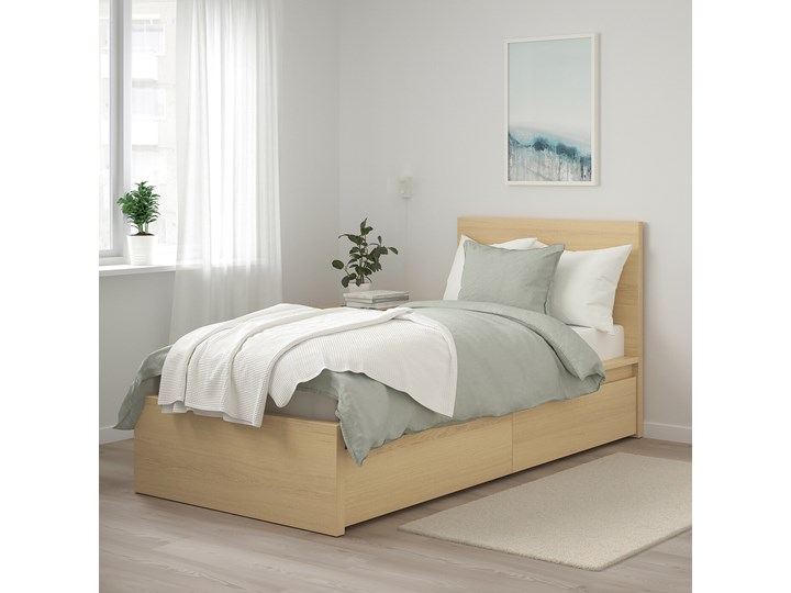 IKEA MALM Rama łóżka z 2 pojemnikami, Okleina dębowa bejcowana na biało, 90x200 cm Łóżko drewniane Drewno Pojemnik na pościel Z pojemnikiem