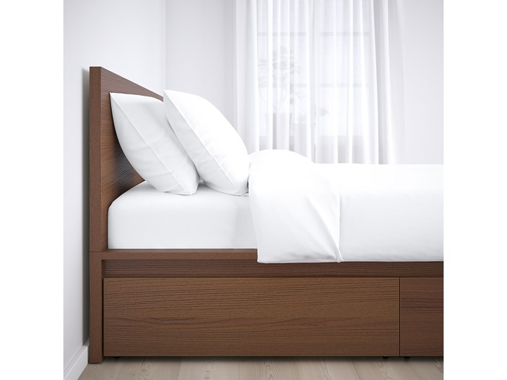 IKEA MALM Rama łóżka z 4 pojemnikami, Brązowa bejca okleina jesionowa, 160x200 cm Łóżko drewniane Drewno Kolor Szary