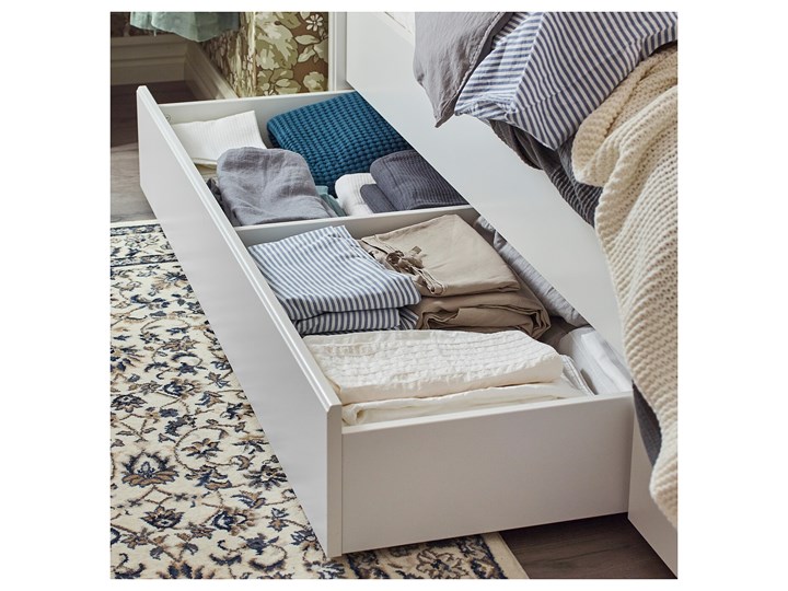 IKEA SONGESAND Rama łóżka z 2 pojemnikami, biały, 160x200 cm Styl Klasyczny Łóżko drewniane Kategoria Łóżka do sypialni