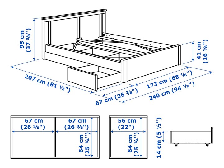 IKEA SONGESAND Rama łóżka z 2 pojemnikami, biały, 160x200 cm Drewno Zagłówek Z zagłówkiem Łóżko drewniane Kategoria Łóżka do sypialni