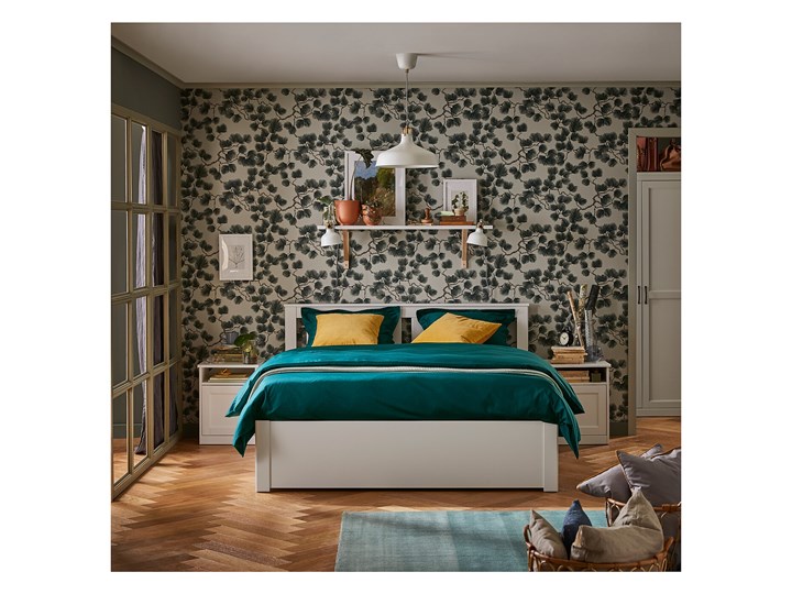 IKEA SONGESAND Rama łóżka z 2 pojemnikami, biały, 160x200 cm Drewno Kategoria Łóżka do sypialni Łóżko drewniane Liczba miejsc Dwuosobowe
