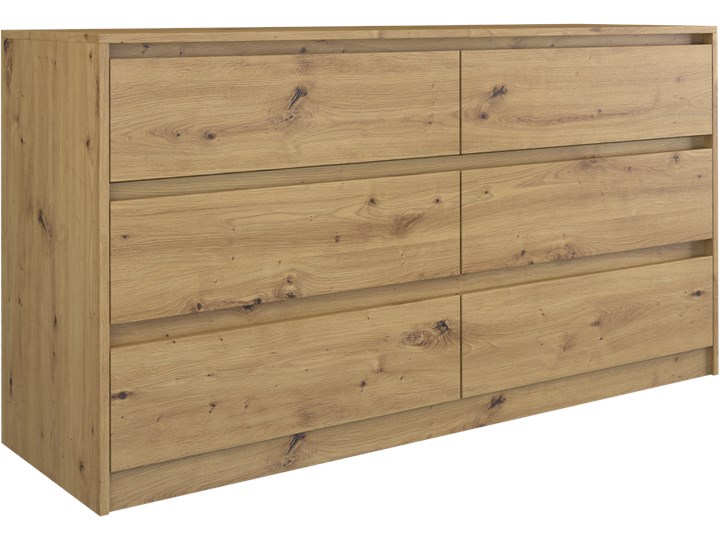 Komoda Karol 6 szuflad 140cm Dąb Artisan Wysokość 75 cm Głębokość 40 cm Drewno Szerokość 138 cm Kategoria Komody Płyta MDF Pomieszczenie Salon
