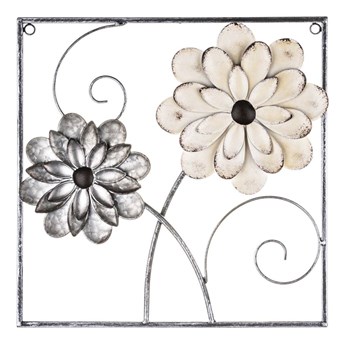 FLOWERS dekoracja ścienna biało-szare kwiaty w ramce, 41x41 cm