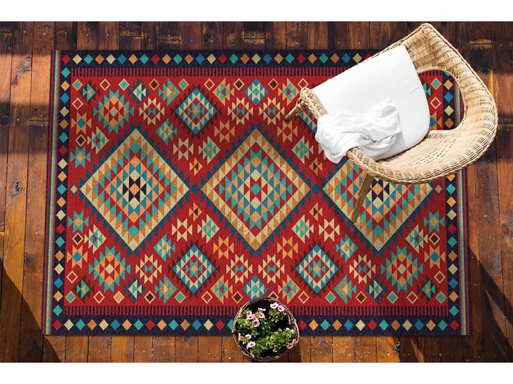 Piękny dywan zewnętrzny Kolorowe trójkąty retro Kolor Czerwony Dywany 80x120 cm Winyl 60x90 cm Prostokątny Pomieszczenie Balkon i taras