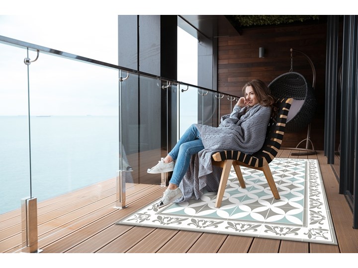 Dywan balkonowy wzór Portugalskie kafelki Dywany 80x120 cm Prostokątny 60x90 cm Winyl Pomieszczenie Sypialnia Kolor Szary
