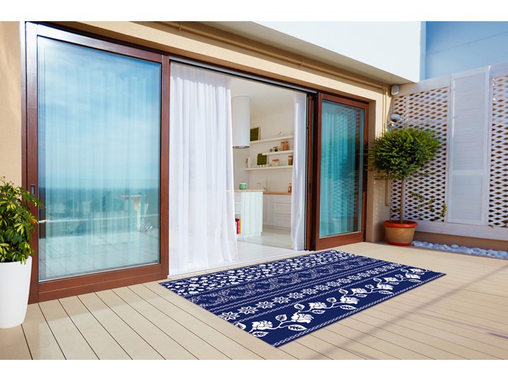 Nowoczesny dywan outdoor wzór Kwiaty szlaczek Dywany 80x120 cm 60x90 cm Prostokątny Winyl Kolor Granatowy