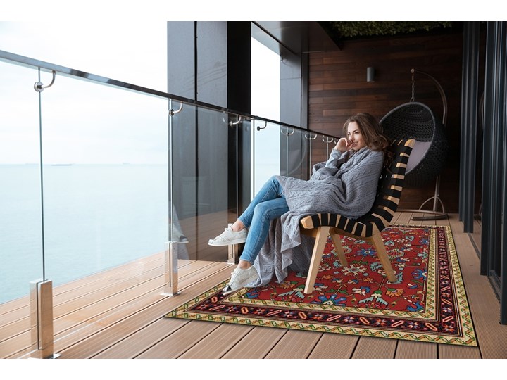 Dywan na taras do ogrodu na balkon Ludowa mozaika 60x90 cm Winyl Dywany Prostokątny 80x120 cm Kolor Bordowy