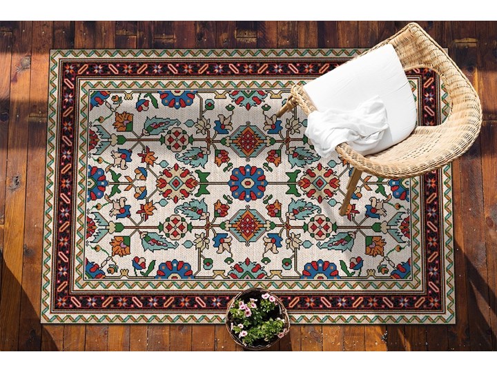Dywan balkonowy wzór Florystyczna mozaika 80x120 cm Winyl Kategoria Dywany Dywany Prostokątny 60x90 cm Pomieszczenie Salon