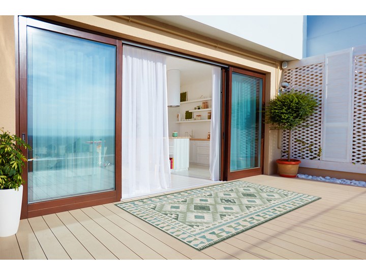 Nowoczesny dywan na balkon wzór Zielone romby Dywany 60x90 cm 80x120 cm Winyl Kolor Miętowy Prostokątny Kategoria Dywany