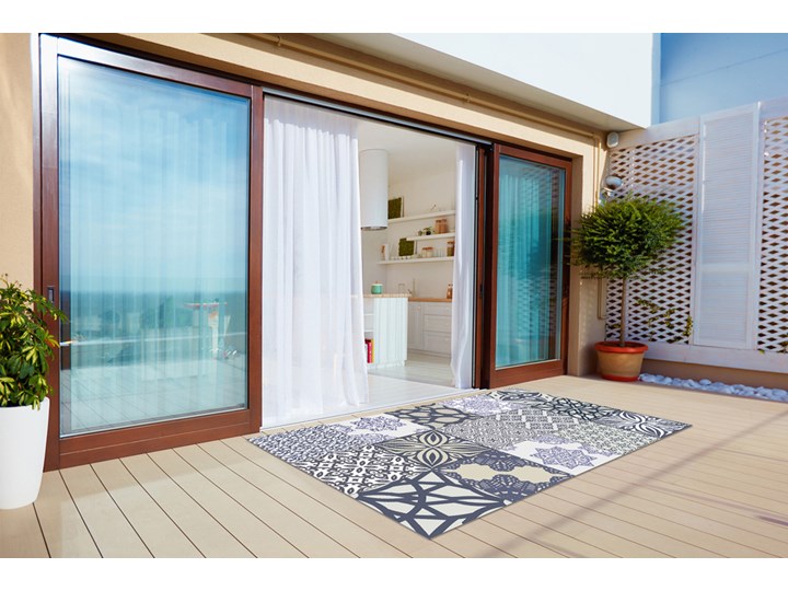 Nowoczesny dywan na balkon wzór Etniczny miks Prostokątny Winyl Dywany Kolor Granatowy 80x120 cm 60x90 cm Pomieszczenie Balkon i taras