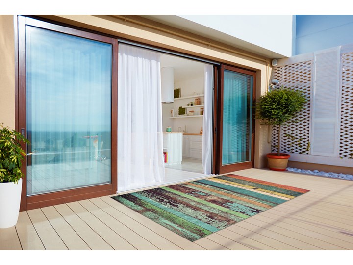 Dywan na taras do ogrodu na balkon Kolorowe deski Prostokątny 80x120 cm Winyl Dywany 60x90 cm Kolor Turkusowy
