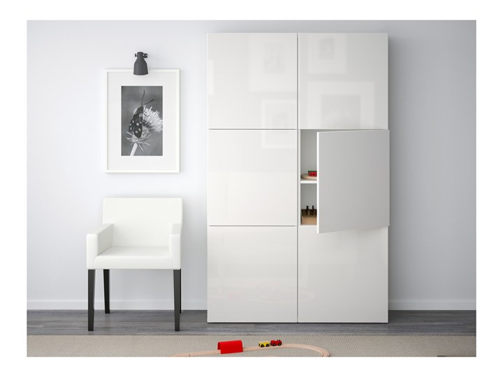 IKEA BESTÅ Kombinacja z drzwiami, Biały/Selsviken połysk/biel, 120x42x193 cm Płyta laminowana Głębokość 42 cm Szerokość 120 cm Ilość drzwi Dwudrzwiowe Typ Modułowa