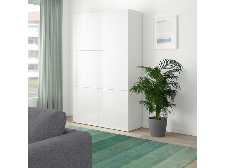IKEA BESTÅ Kombinacja z drzwiami, Biały/Selsviken połysk/biel, 120x42x193 cm Ilość drzwi Dwudrzwiowe Płyta laminowana Głębokość 42 cm Szerokość 120 cm Lustro