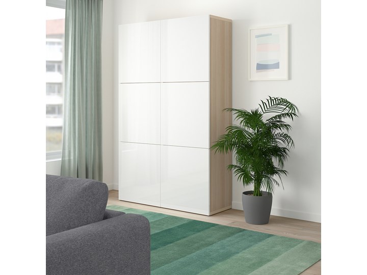 IKEA BESTÅ Kombinacja z drzwiami, Dąb bejcowany na biało/Selsviken połysk/biel, 120x42x193 cm Drewno Płyta MDF Typ Stojące Płyta meblowa Płyta laminowana Kategoria Szafki i regały