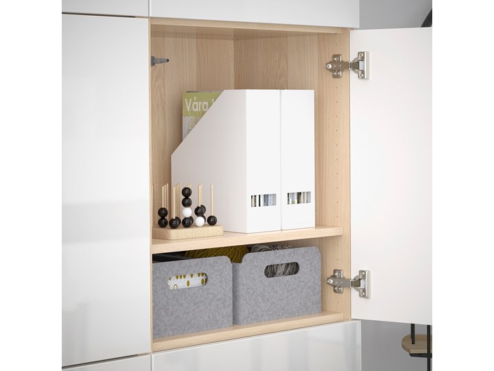 IKEA BESTÅ Kombinacja z drzwiami, Dąb bejcowany na biało/Selsviken połysk/biel, 120x42x193 cm Płyta meblowa Drewno Płyta laminowana Płyta MDF Kolor Biały