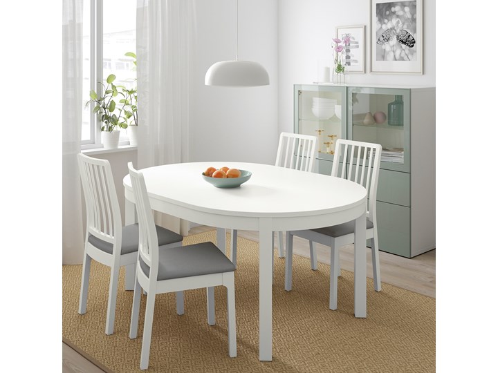 IKEA BJURSTA / EKEDALEN Stół i 4 krzesła, biały/Orrsta jasnoszary, 115 cm Kategoria Stoły z krzesłami