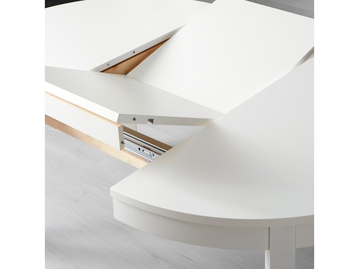 IKEA BJURSTA Stół rozkładany, Biały, 115/166 cm Kategoria Stoły kuchenne Płyta MDF Drewno Długość 115 cm Szerokość 115 cm Styl Nowoczesny
