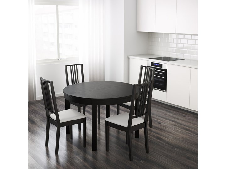 IKEA BJURSTA Stół rozkładany, Brązowoczarny, 115/166 cm Płyta MDF Rozkładanie Rozkładane Długość 115 cm Szerokość 115 cm Kształt blatu Okrągły